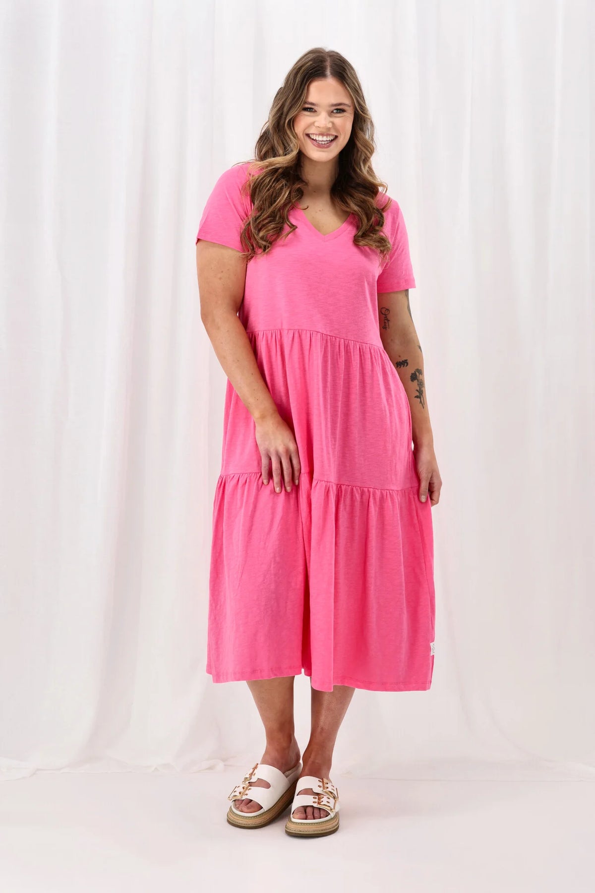 GIGI TIERED MIDI DRESS AURORA PINK