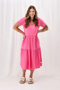 GIGI TIERED MIDI DRESS AURORA PINK