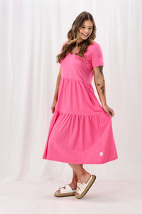 GIGI TIERED MIDI DRESS AURORA PINK