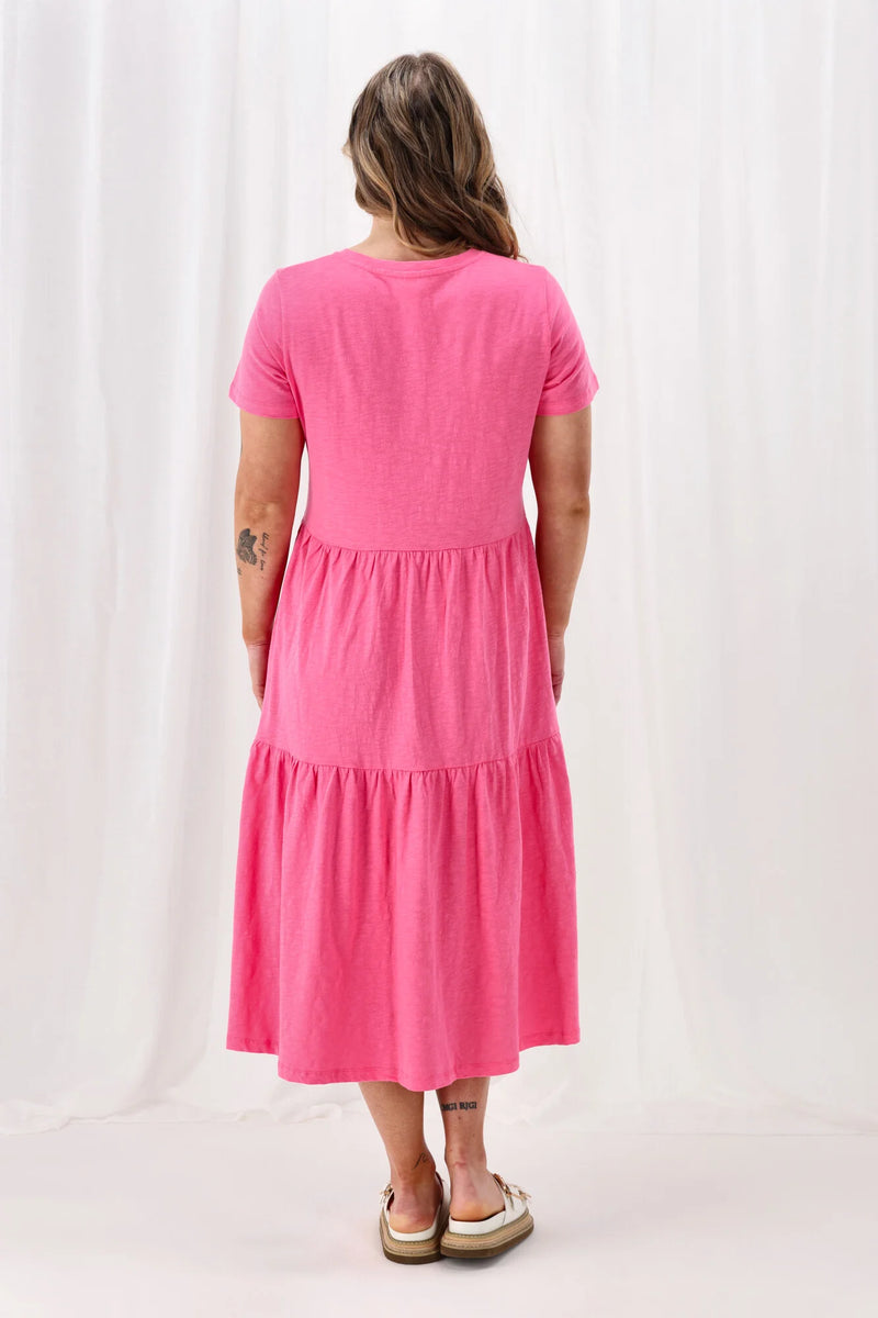 GIGI TIERED MIDI DRESS AURORA PINK