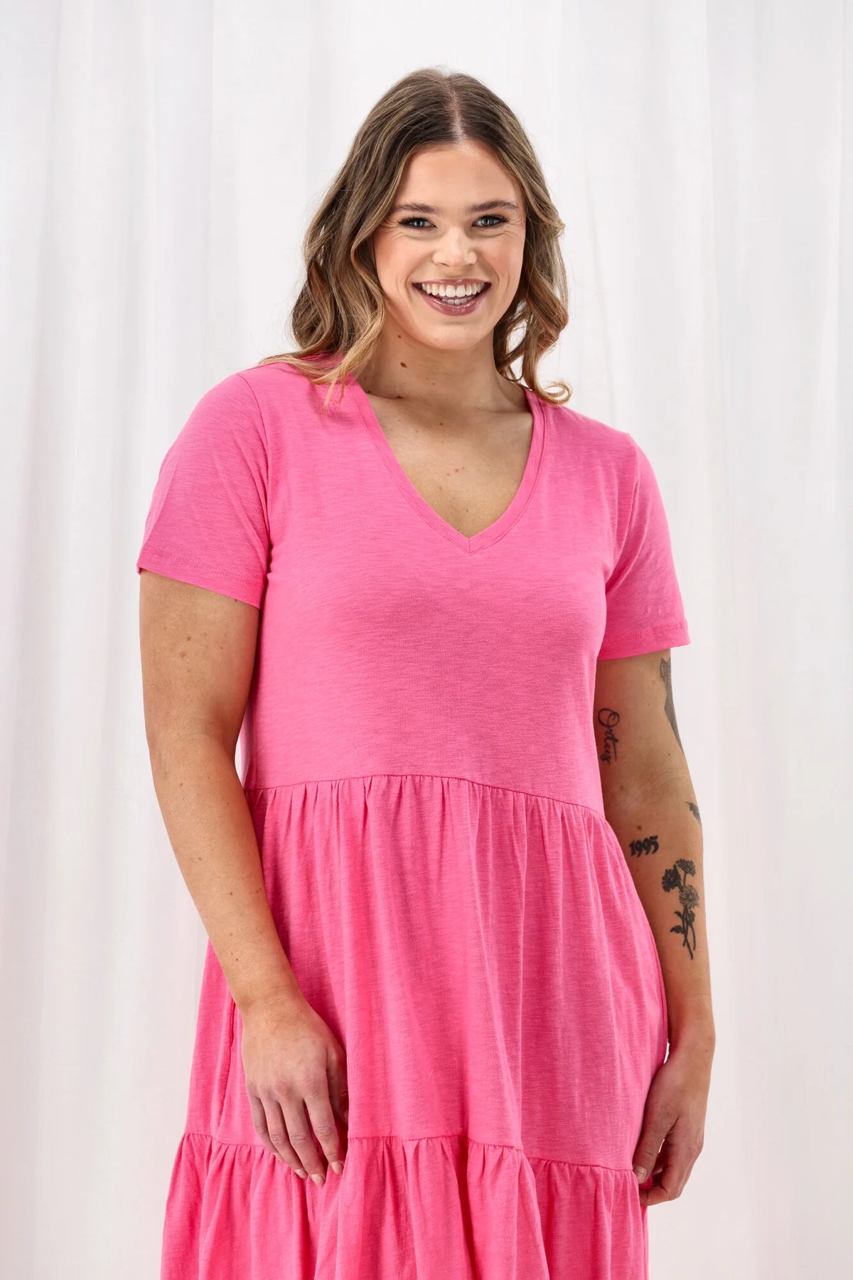 GIGI TIERED MIDI DRESS AURORA PINK