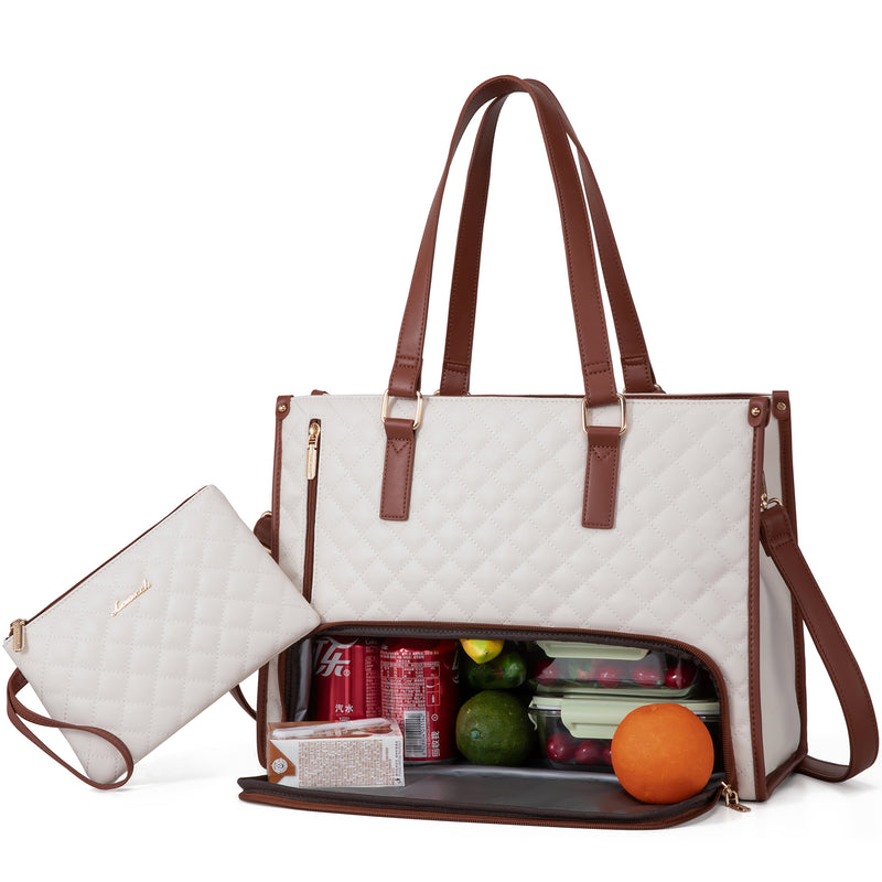 MADDIE LAPTOP COOLER BAG QUILTED VANILLA/TAN