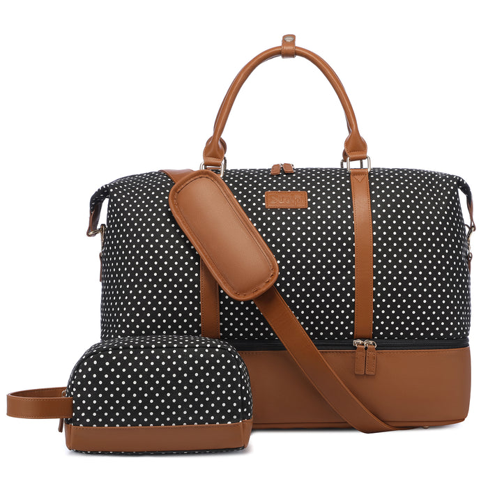 AMARI DOTTY TRAVEL DUFFLE BAG BLACK/WHITE/TAN
