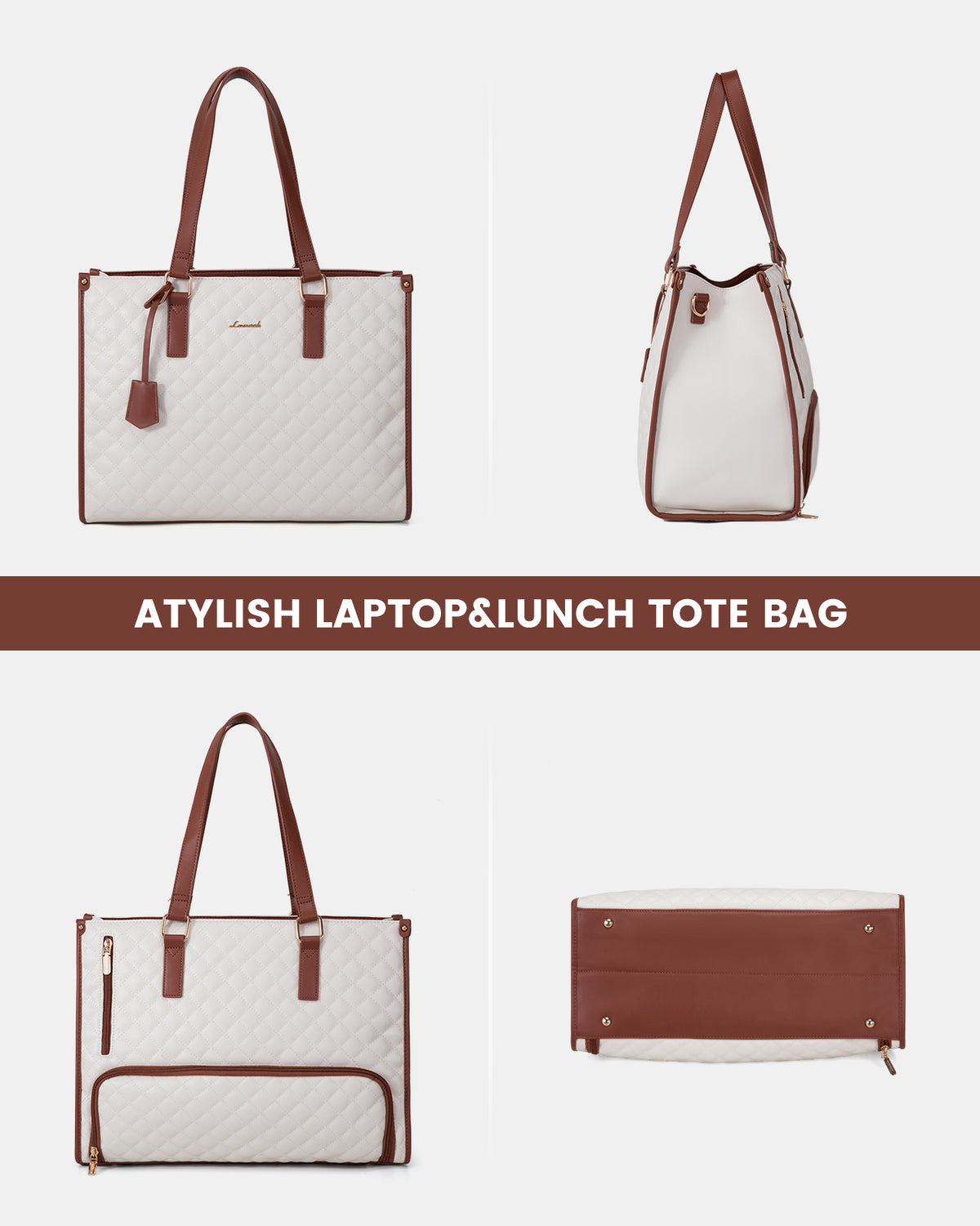 MADDIE LAPTOP COOLER BAG QUILTED VANILLA/TAN