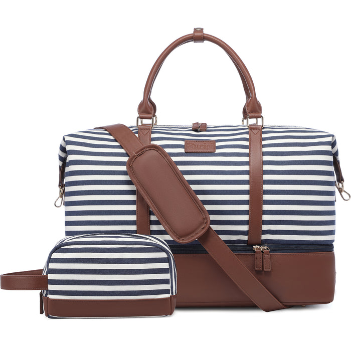 AMARI STRIPE TRAVEL DUFFLE BAG BLACK/WHITE/TAN