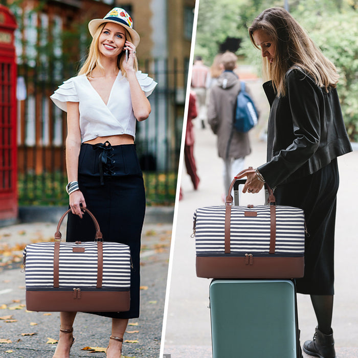 AMARI STRIPE TRAVEL DUFFLE BAG BLACK/WHITE/TAN