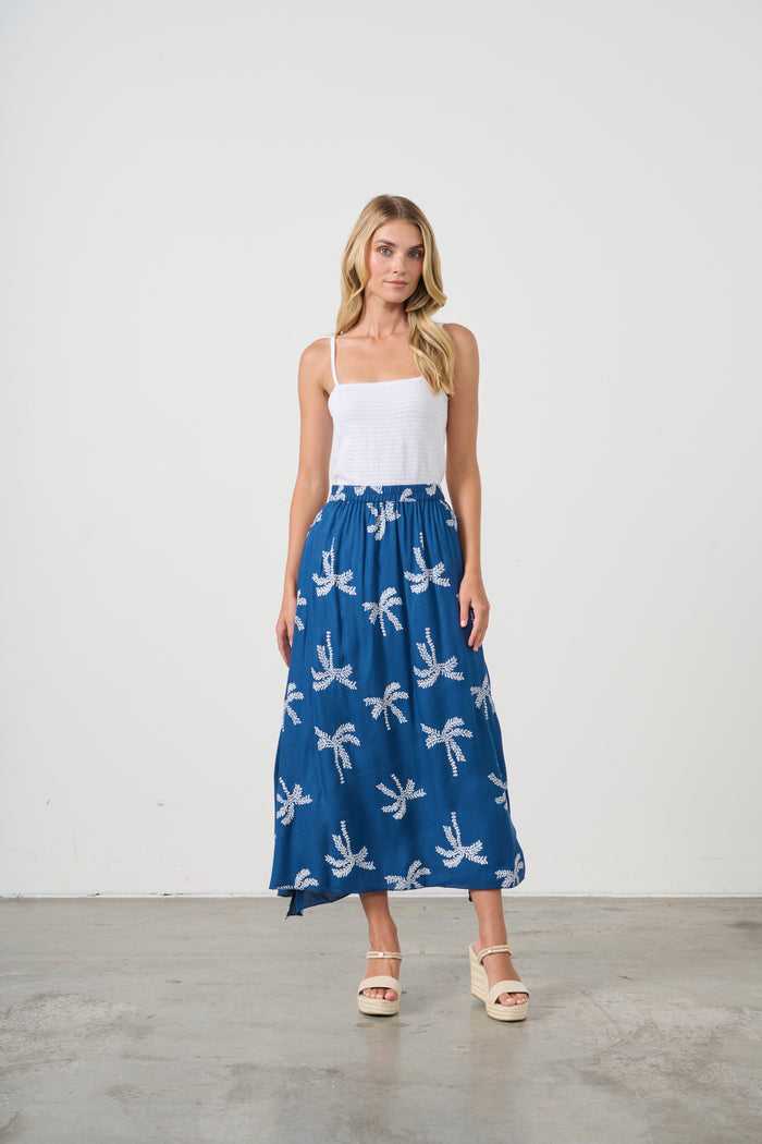 ELASTIC WAIST SKIRT PALMS PRINT