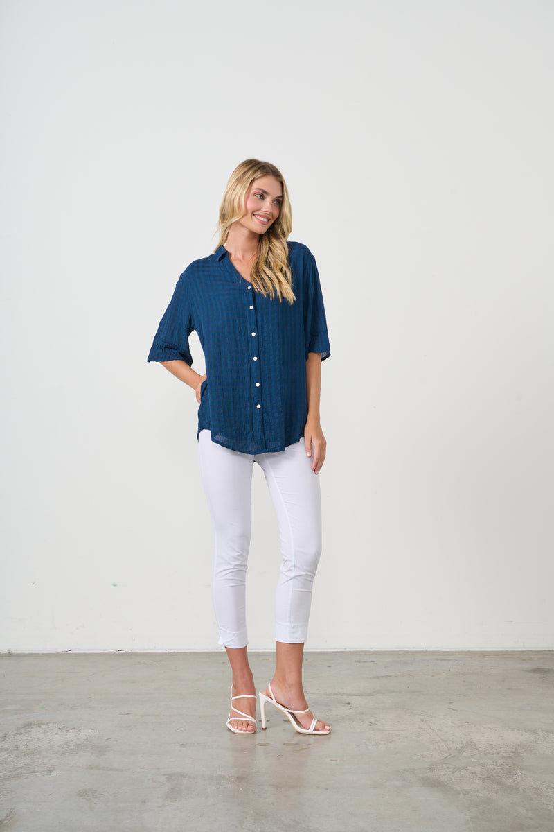 SEERSUCKER SHIRT SIDE POCKETS OXFORD BLUE