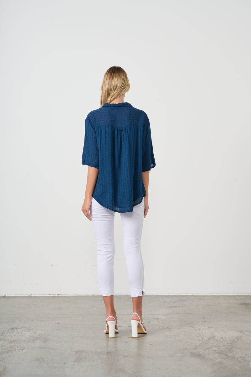 SEERSUCKER SHIRT SIDE POCKETS OXFORD BLUE