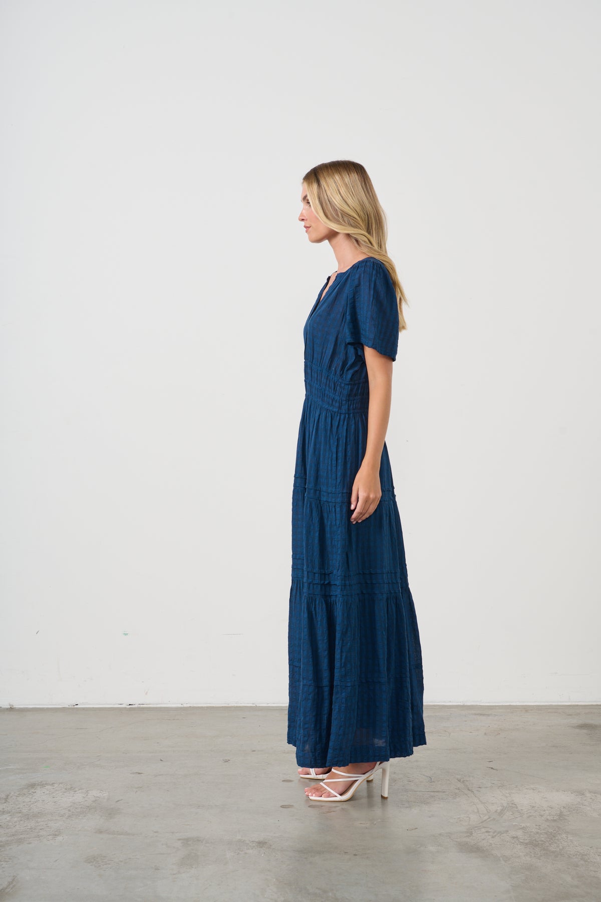 SEERSUCKER DRESS SIDE POCKETS OXFORD BLUE