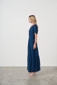 SEERSUCKER DRESS SIDE POCKETS OXFORD BLUE