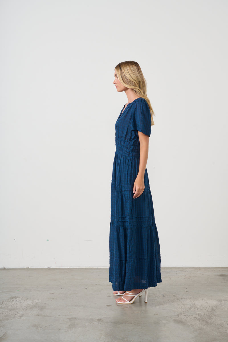 SEERSUCKER DRESS SIDE POCKETS OXFORD BLUE