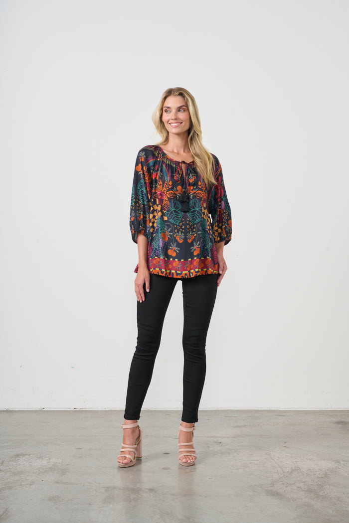 TIE NECK BLOUSE TROPICAL PRINT