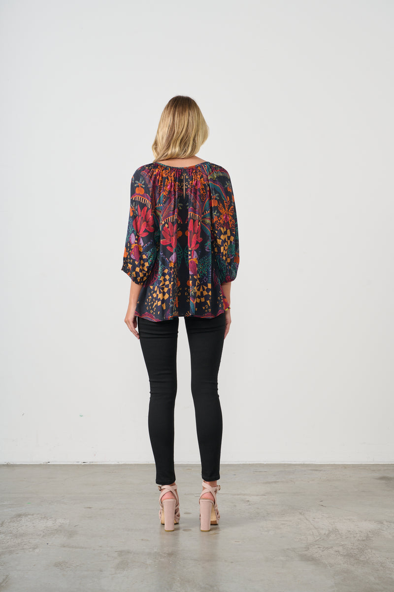 TIE NECK BLOUSE TROPICAL PRINT