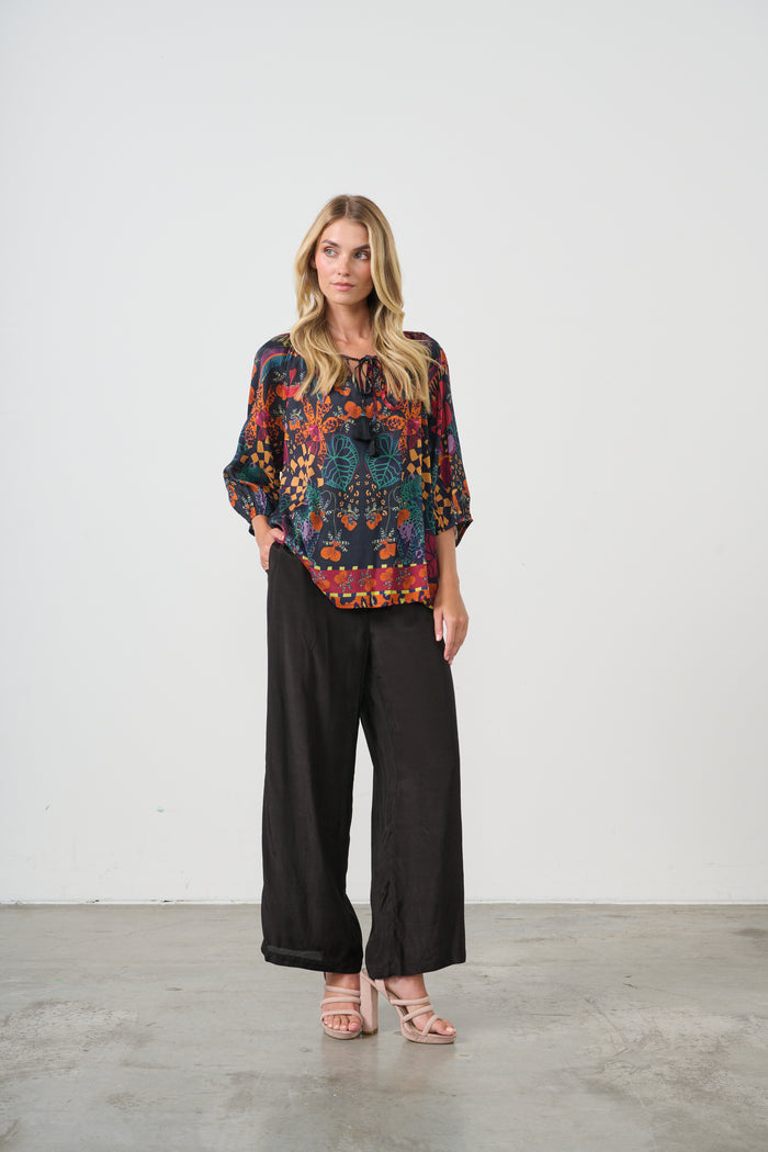 TIE NECK BLOUSE TROPICAL PRINT