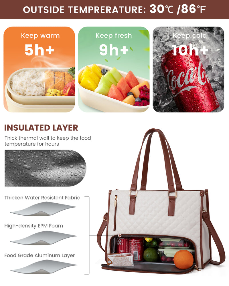 MADDIE LAPTOP COOLER BAG QUILTED VANILLA/TAN