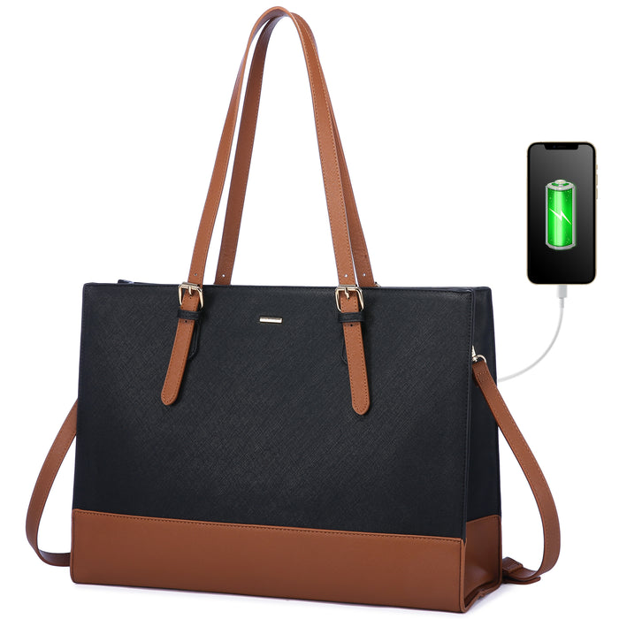 ANNABELLE LAPTOP BAG TWO TONE BLACK/TAN