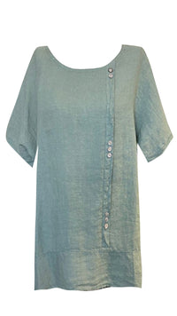 LINEN TEE WITH COCONUT BUTTON DETAIL SAGE