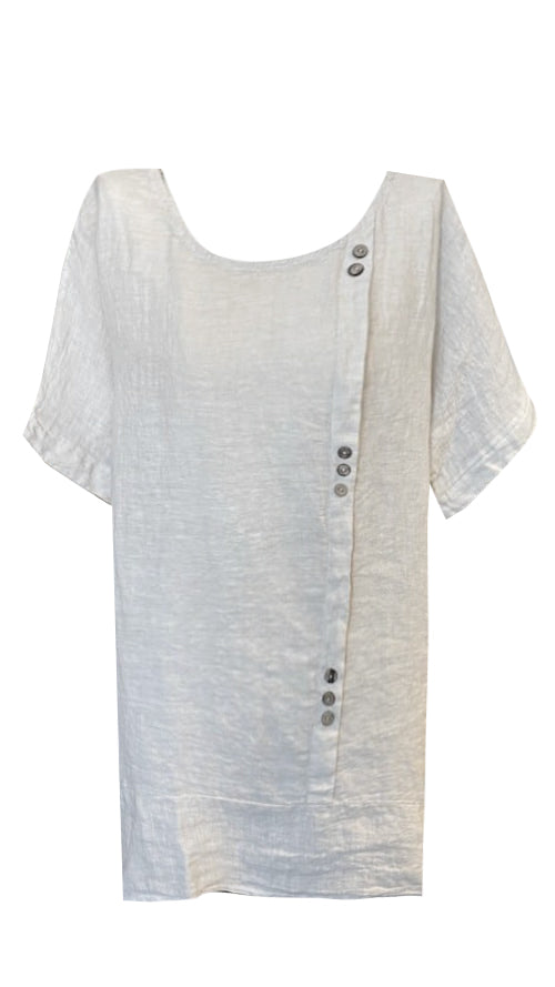 LINEN TEE WITH COCONUT BUTTON DETAIL NATURAL