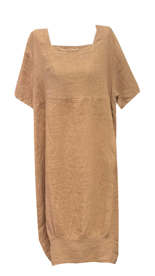 MID SLEEVE LINEN MAXI DRESS CARAMEL