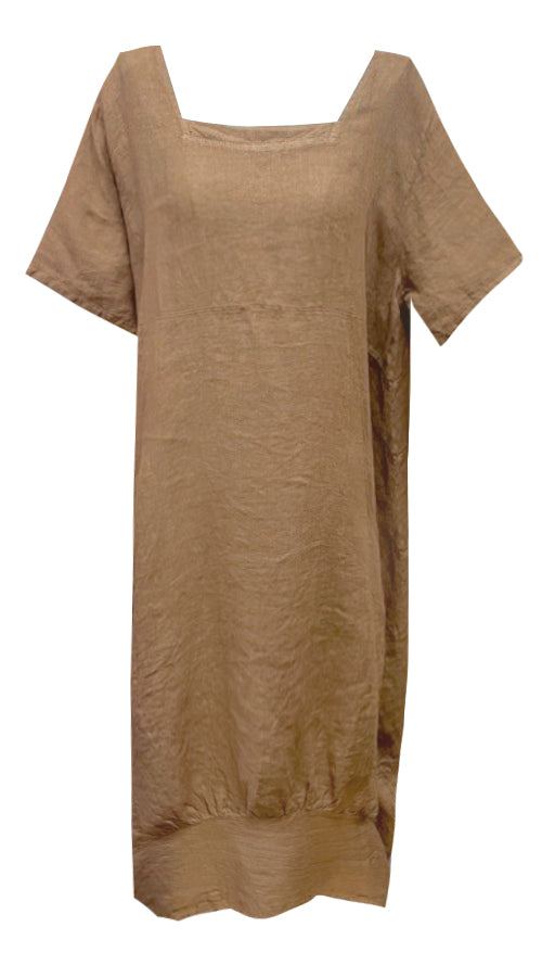 MID SLEEVE LINEN MAXI DRESS DARK COFFEE