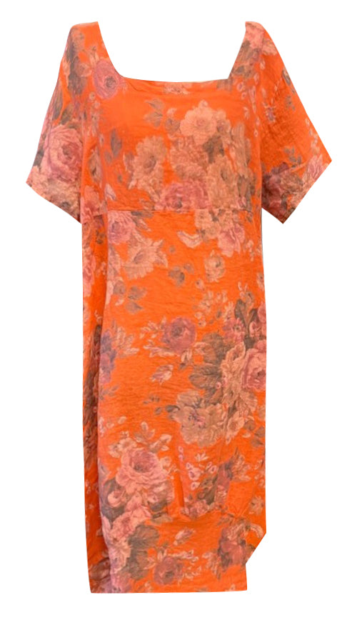 MID SLEEVE LINEN MAXI DRESS SCARLETT ROSE ORANGE