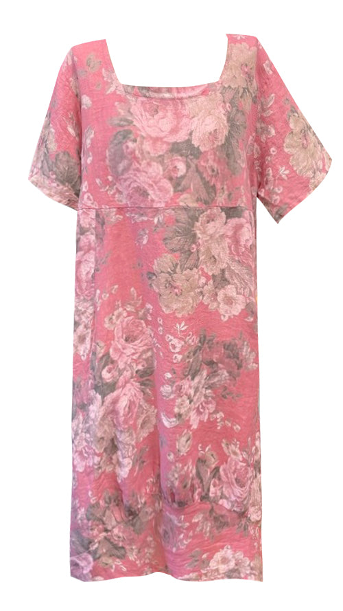 MID SLEEVE LINEN MAXI DRESS SCARLETT ROSE BERRY PINK