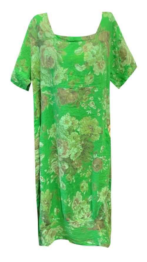 MID SLEEVE LINEN MAXI DRESS SCARLETT ROSE BRIGHT GREEN