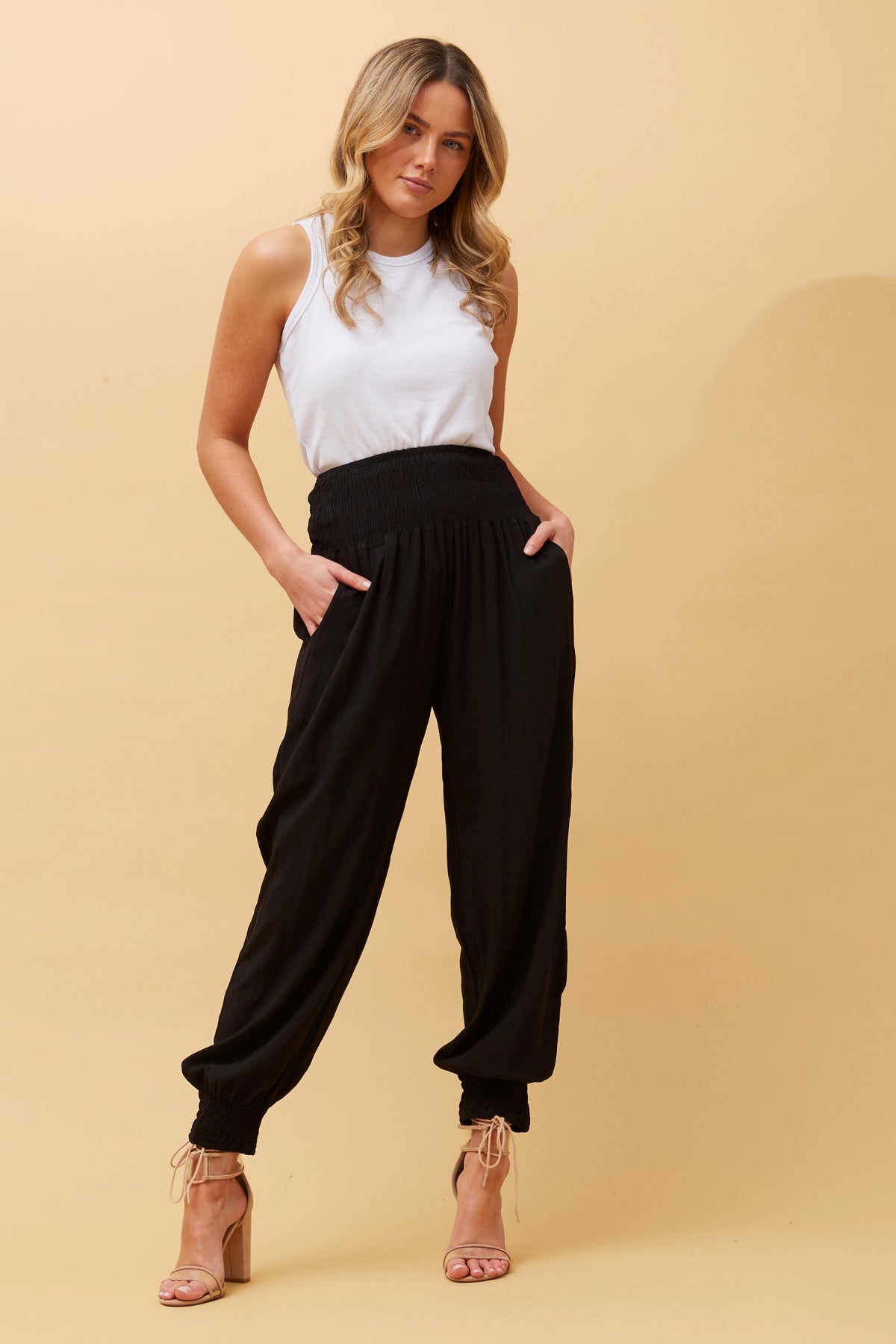 HAREM PANT VISCOSE FLAT POCKET BLACK