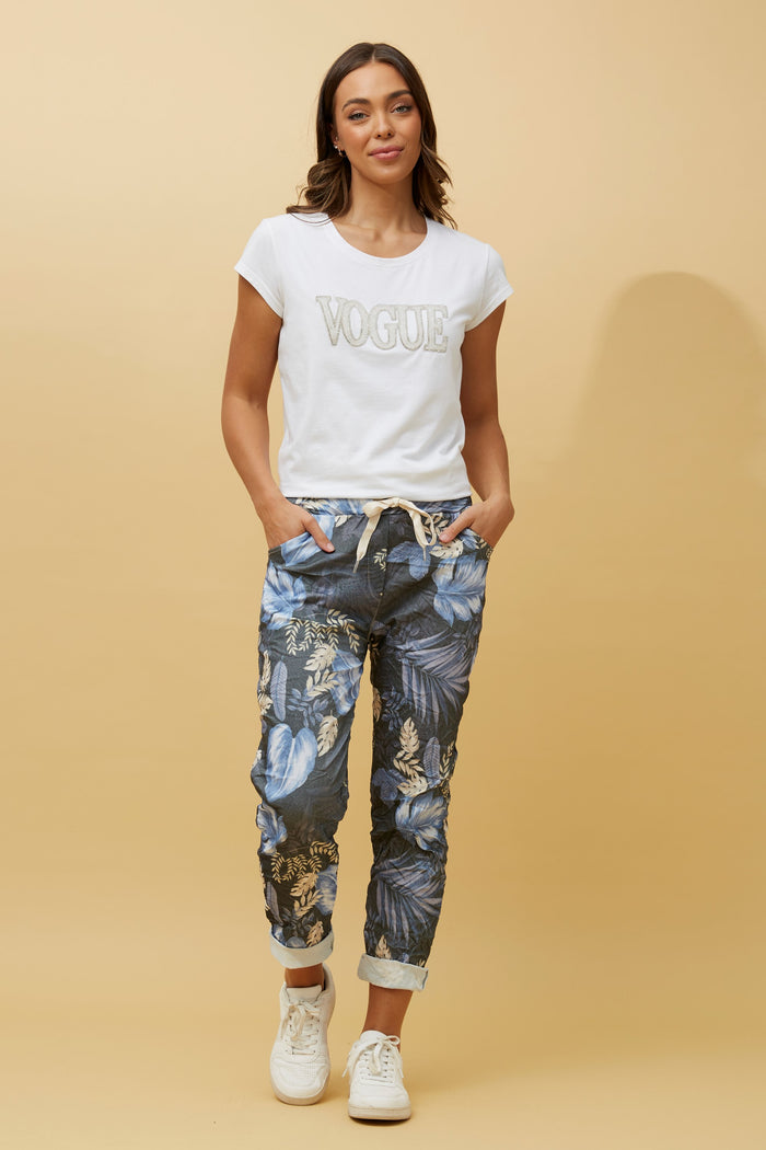 TROPICAL LEAF PRINT VISCOSE JOGGER PANT