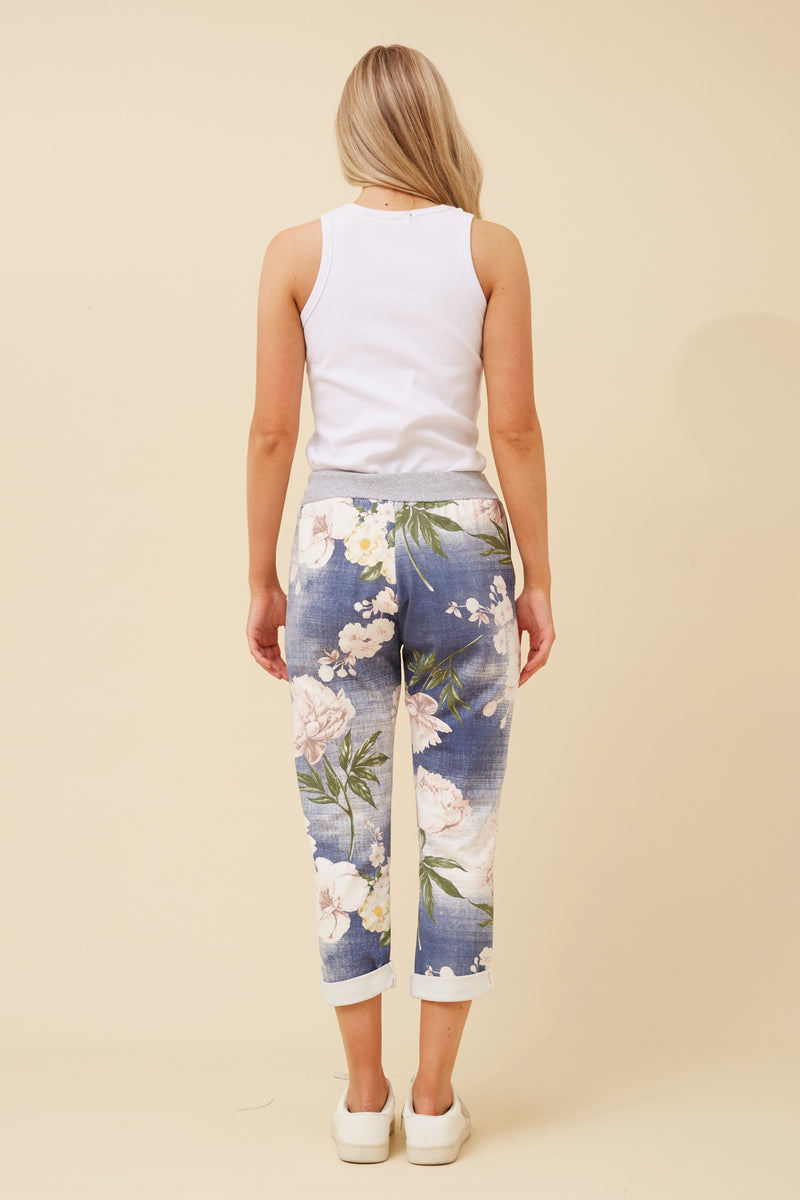 COTTON JERSEY WAIST JOGGER DARK DENIM FLORAL