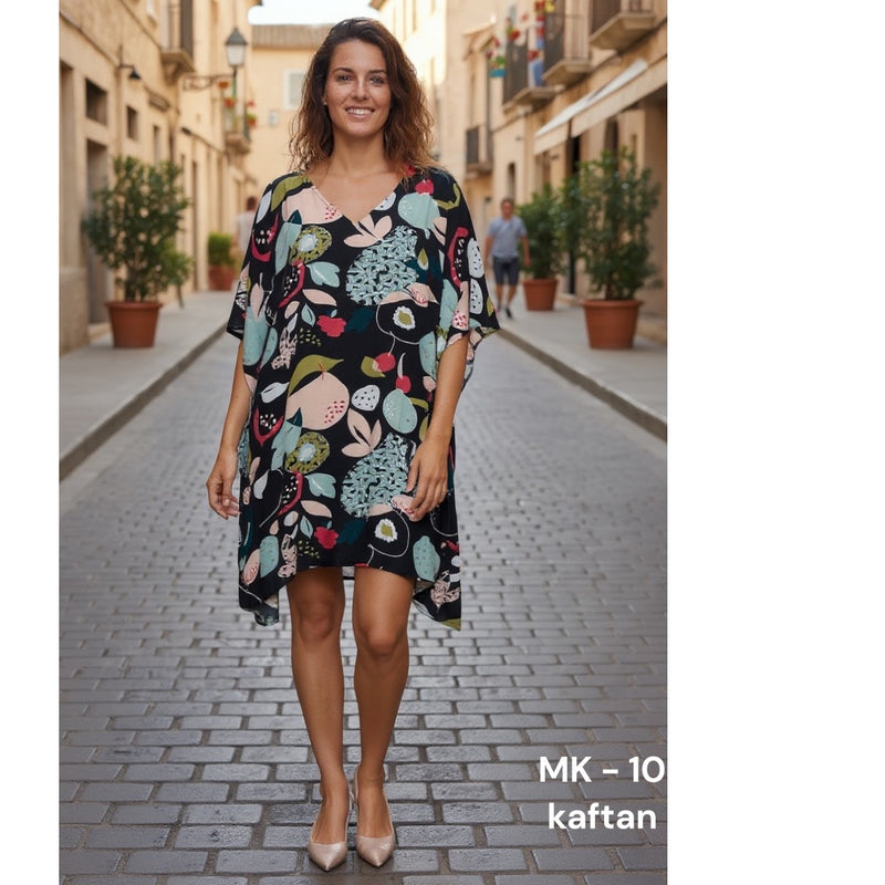 COTTON KAFTAN BLACK/MULTI PATTERN