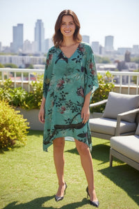 COTTON KAFTAN DUSKY TEAL FLORAL