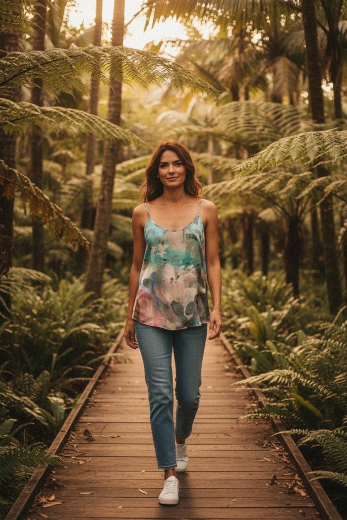 MODAL SATIN CAMI PASTEL BRUSHSTROKE FLORAL