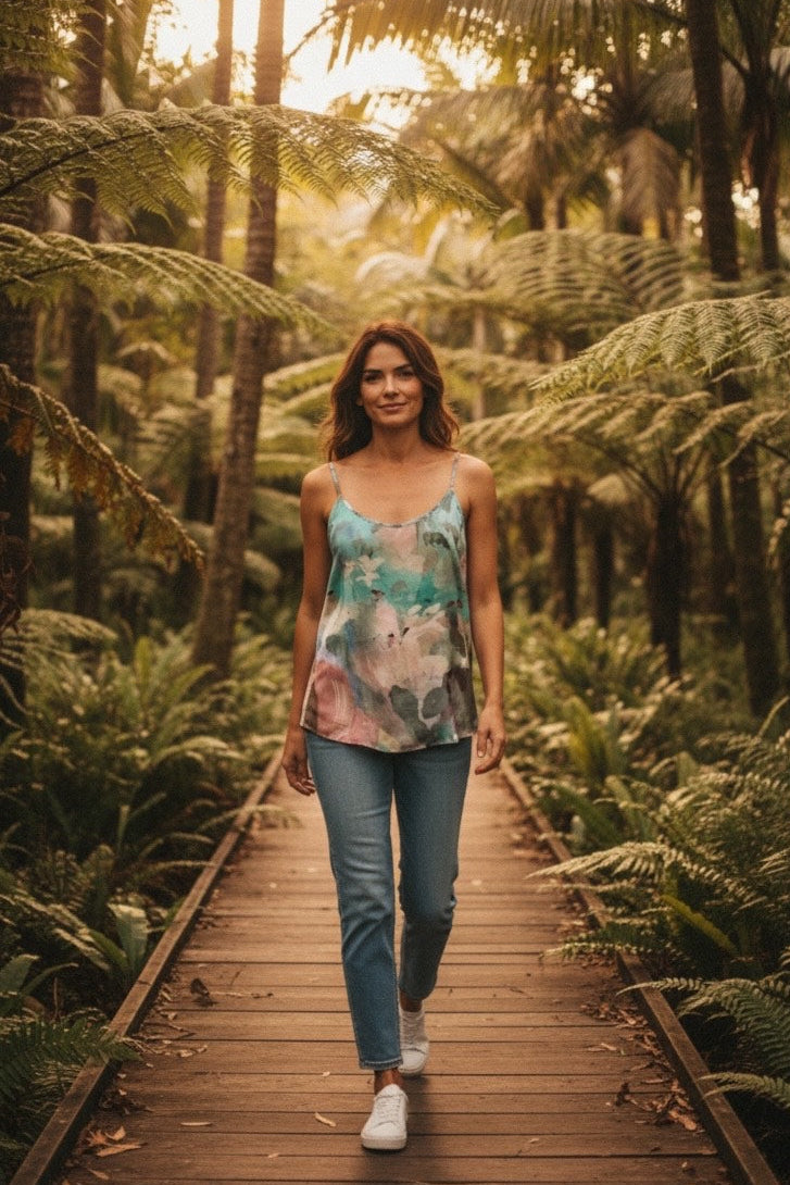 MODAL SATIN CAMI PASTEL BRUSHSTROKE FLORAL