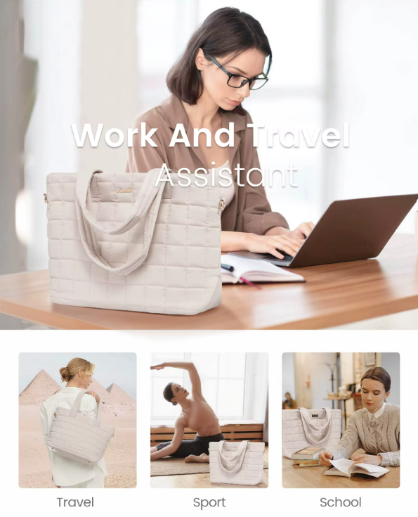 EDEN 15.6 INCH QUILTED LAPTOP BAG ALMOND