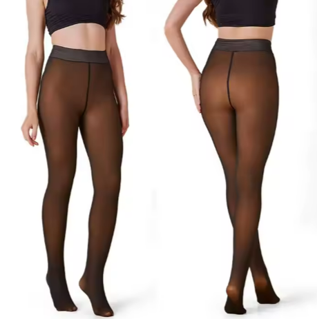 GLOW FIT FLEECE LINED THERMAL TIGHTS PLUS SIZE SINGLE SEAM HONEY/BLACK