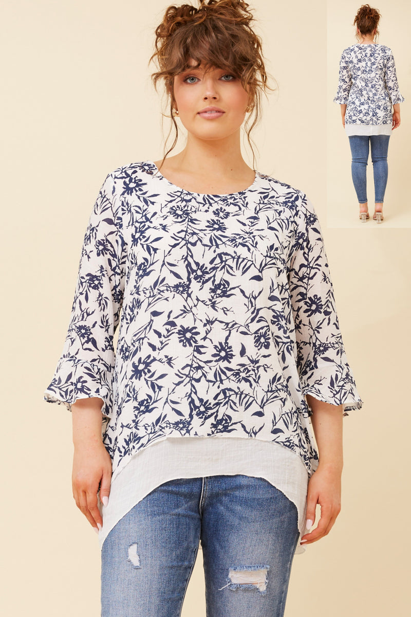 3/4 SLEEVE LAYERED TOP NAVY