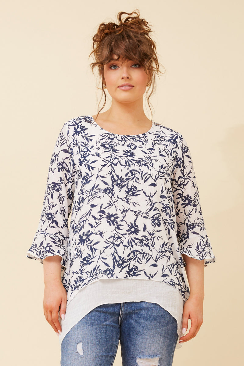 3/4 SLEEVE LAYERED TOP NAVY