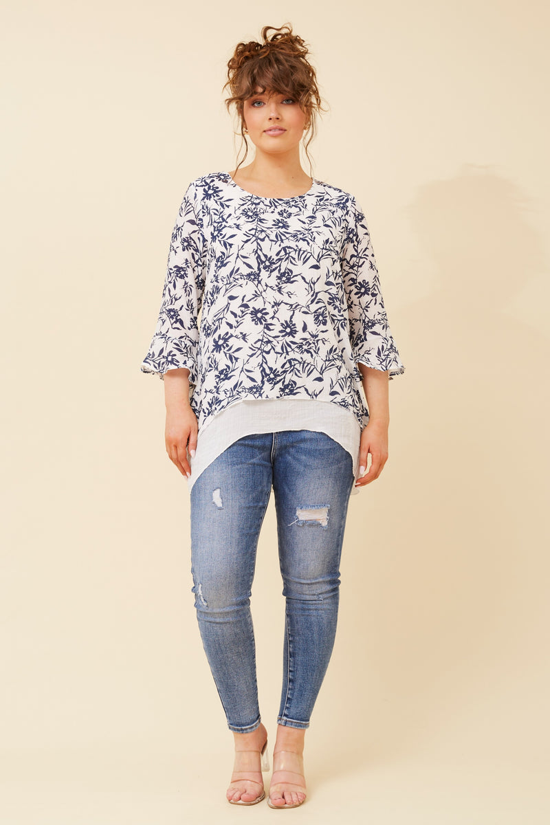 3/4 SLEEVE LAYERED TOP NAVY