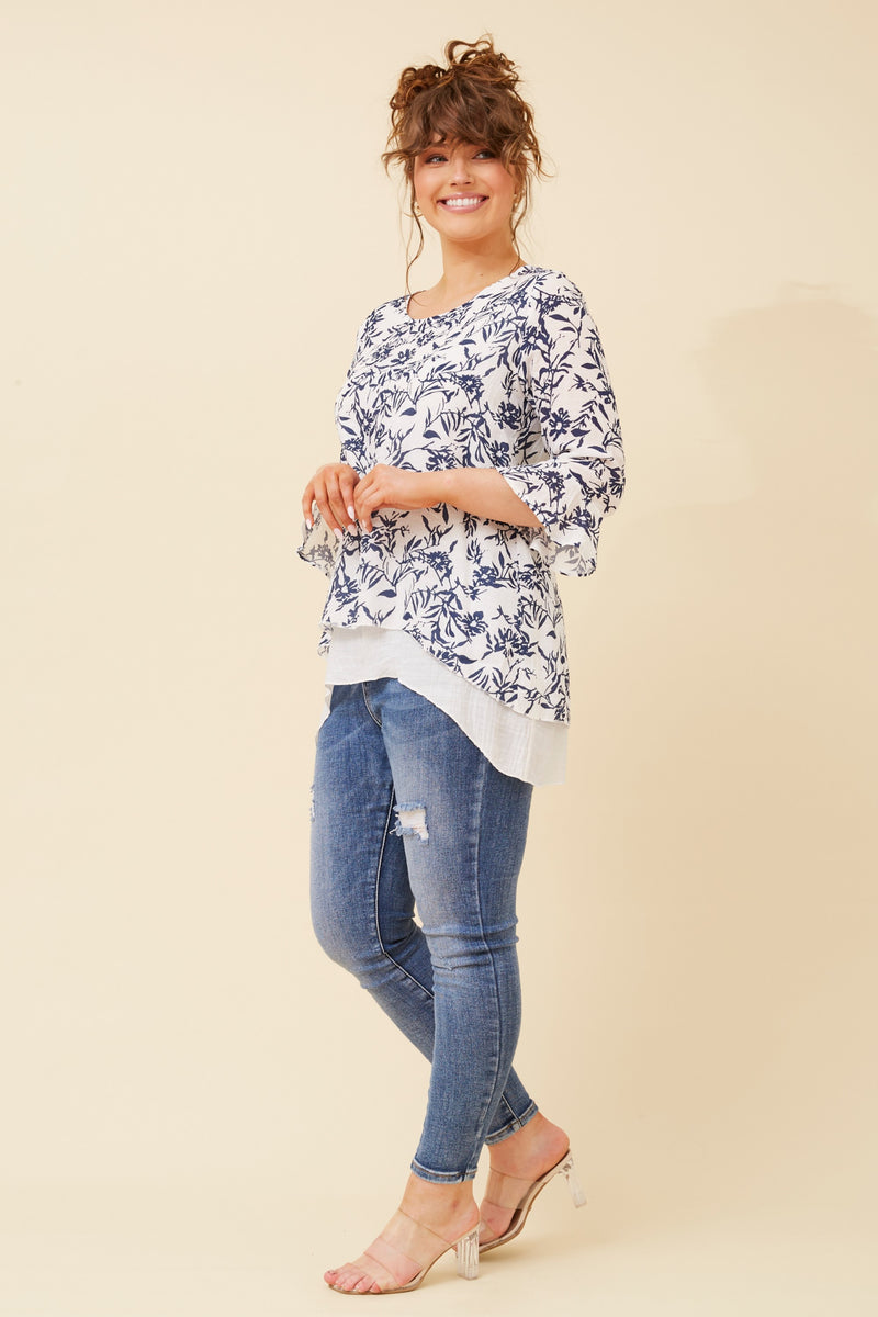 3/4 SLEEVE LAYERED TOP NAVY