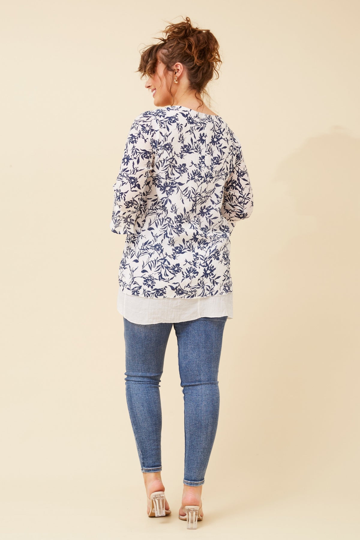 3/4 SLEEVE LAYERED TOP NAVY