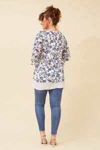 3/4 SLEEVE LAYERED TOP NAVY