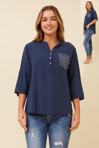 TOP WITH SEQUIN POCKET NAVY