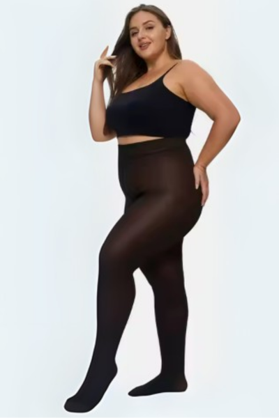 GLOW FIT FLEECE LINED THERMAL TIGHTS PLUS SIZE SINGLE SEAM NUDE/BLACK