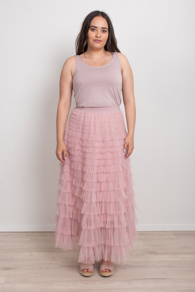 FAIRYTALE TIERED RUFFLE TULLE MESH SKIRT PINK