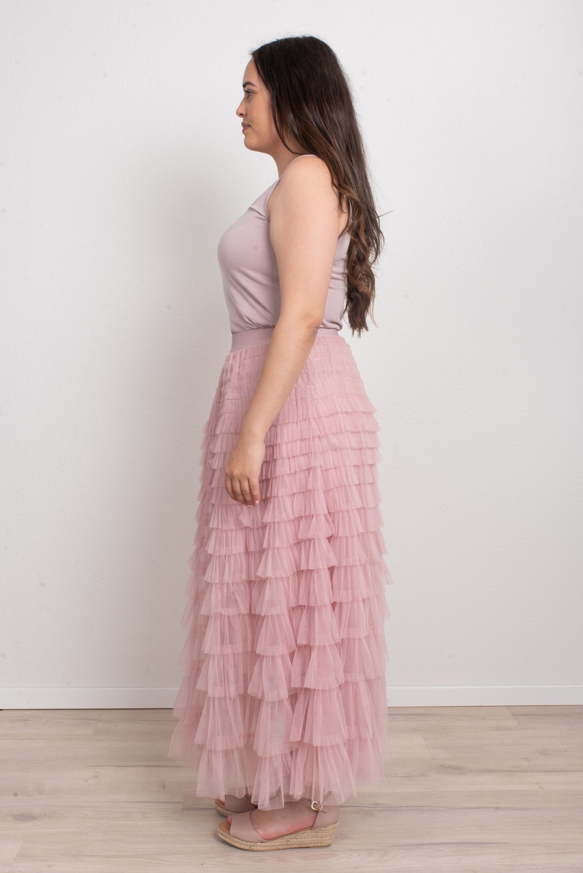 FAIRYTALE TIERED RUFFLE TULLE MESH SKIRT PINK