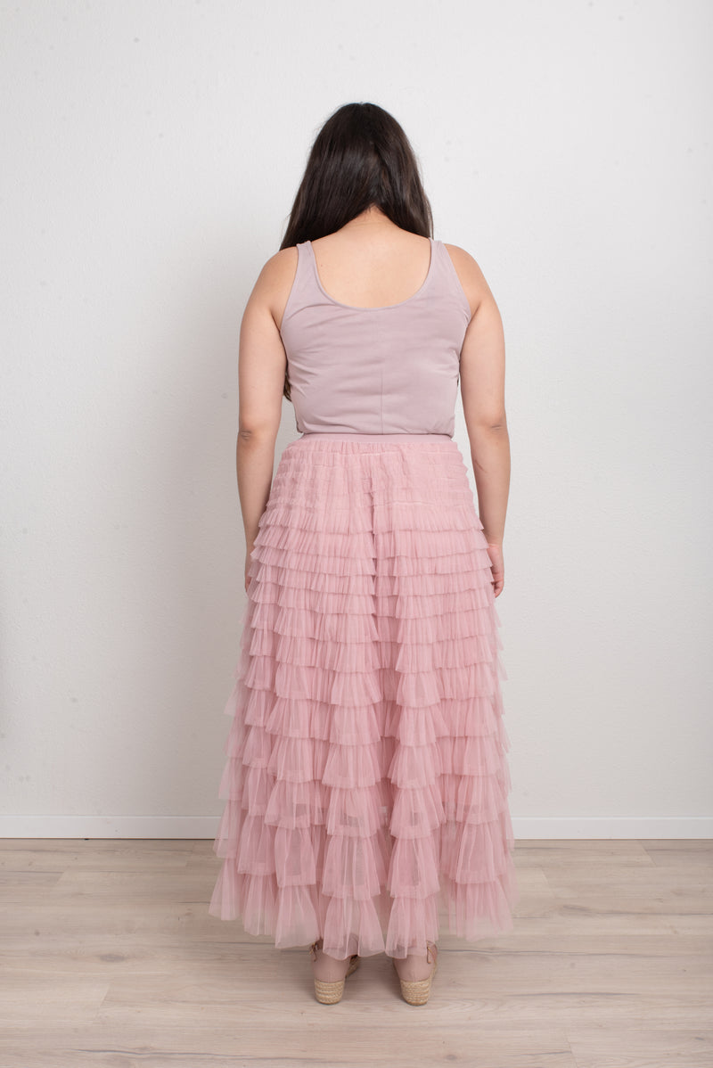 FAIRYTALE TIERED RUFFLE TULLE MESH SKIRT PINK