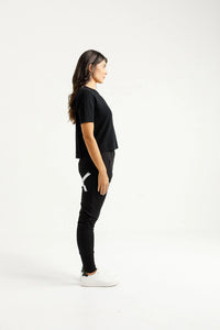 APARTMENT PANTS WINTER WEIGHT BLACK WITH LILAC DAMASK X