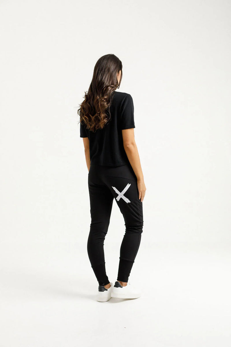 APARTMENT PANTS WINTER WEIGHT BLACK WITH LILAC DAMASK X